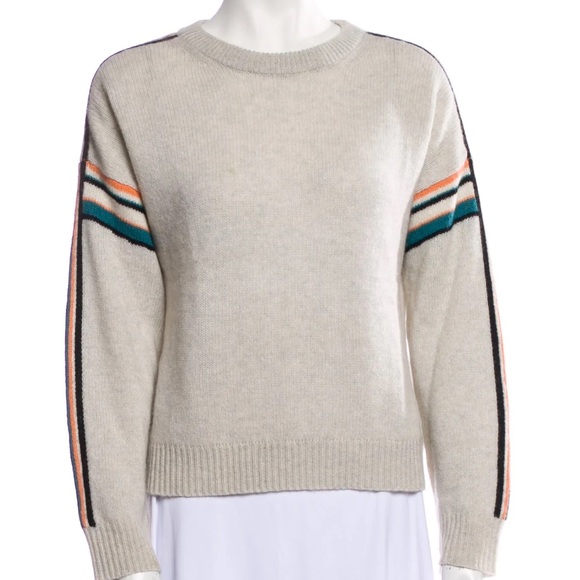 360Cashmere Cream Sweater with Striped Sleeves - Picture 1 of 10